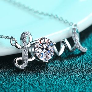 1 Carat Moissanite Diamond 925 Sterling Silver Simple Dainty LOVE Necklace